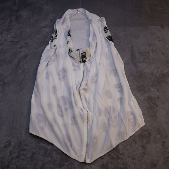 36 Point 5 Shirt Womens Medium Skull Lightweight Casual Open Front Cardigan Vest - Picture 7 of 12